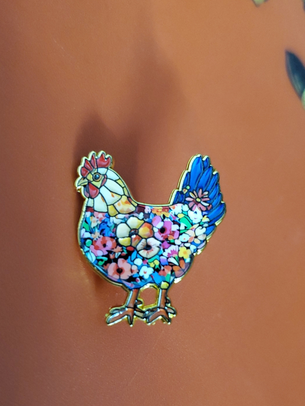 Floral Chicken Enamel Pin - Colorful Floral Rooster